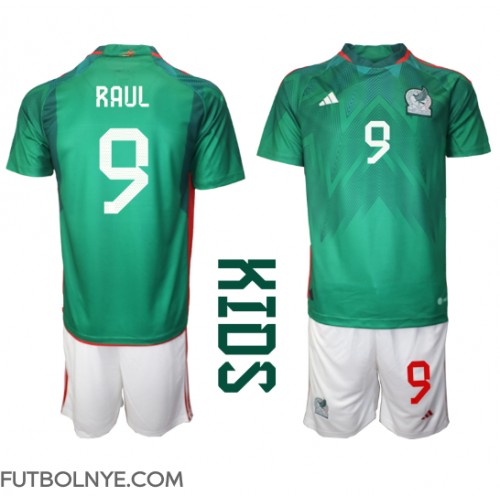 Camiseta México Raul Jimenez #9 Primera Equipación para niños Mundial 2022 manga corta (+ pantalones cortos)